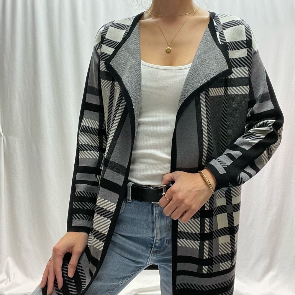 CHARLIE plaid cardigan size S black and white minimalist casual office work
